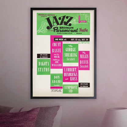 Count Basie - Dakota Staton - George Shearing - Miles Davis jazz poster - Brooklyn Paramount - 1959