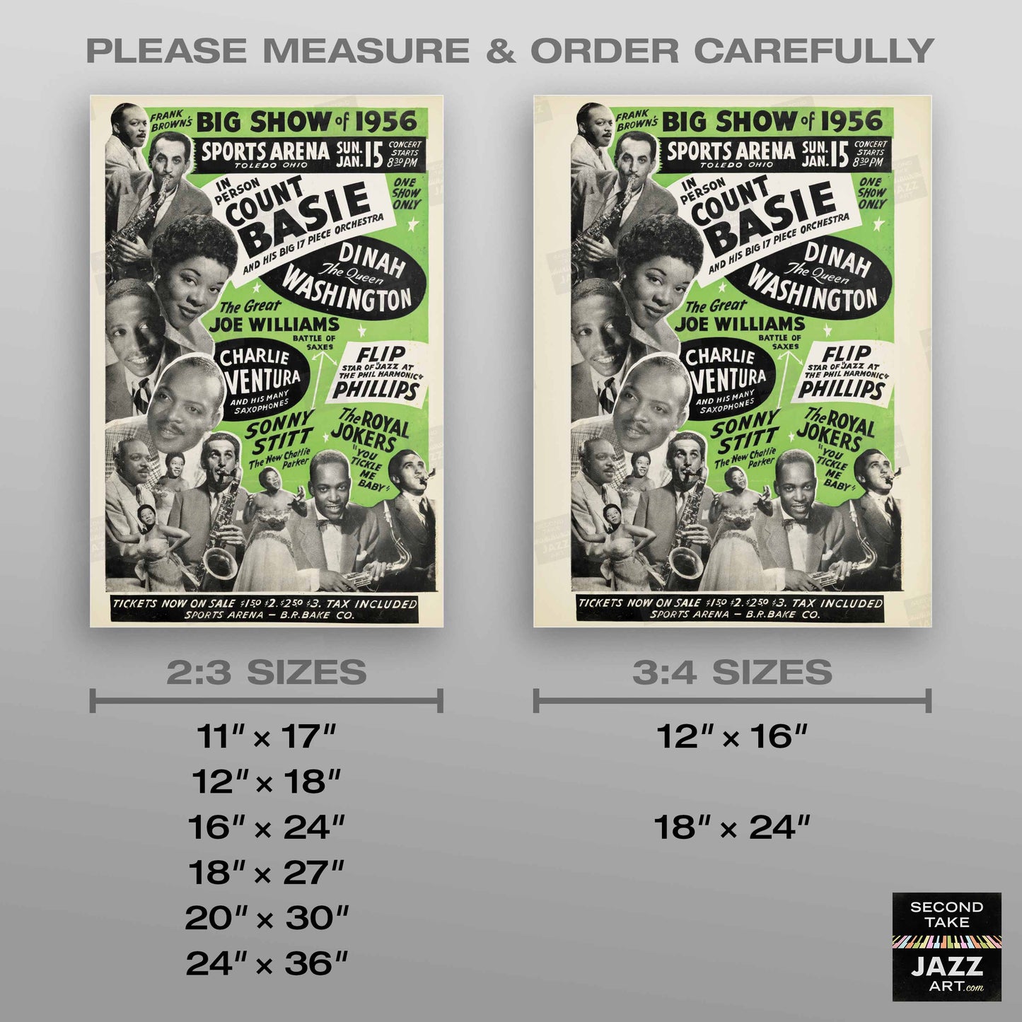 Count Basie - Dinah Washington jazz poster - Sports Arena - Toledo, Ohio - 1956