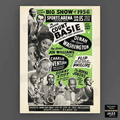 Count Basie - Dinah Washington jazz poster - Sports Arena - Toledo, Ohio - 1956