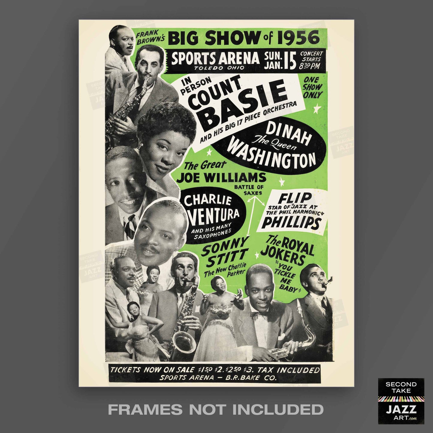 Count Basie - Dinah Washington jazz poster - Sports Arena - Toledo, Ohio - 1956
