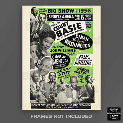 Count Basie - Dinah Washington jazz poster - Sports Arena - Toledo, Ohio - 1956