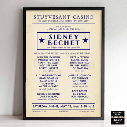 Sidney Bechet - Wild Bill Davison jazz poster - Stuyvesant Casino - 1950
