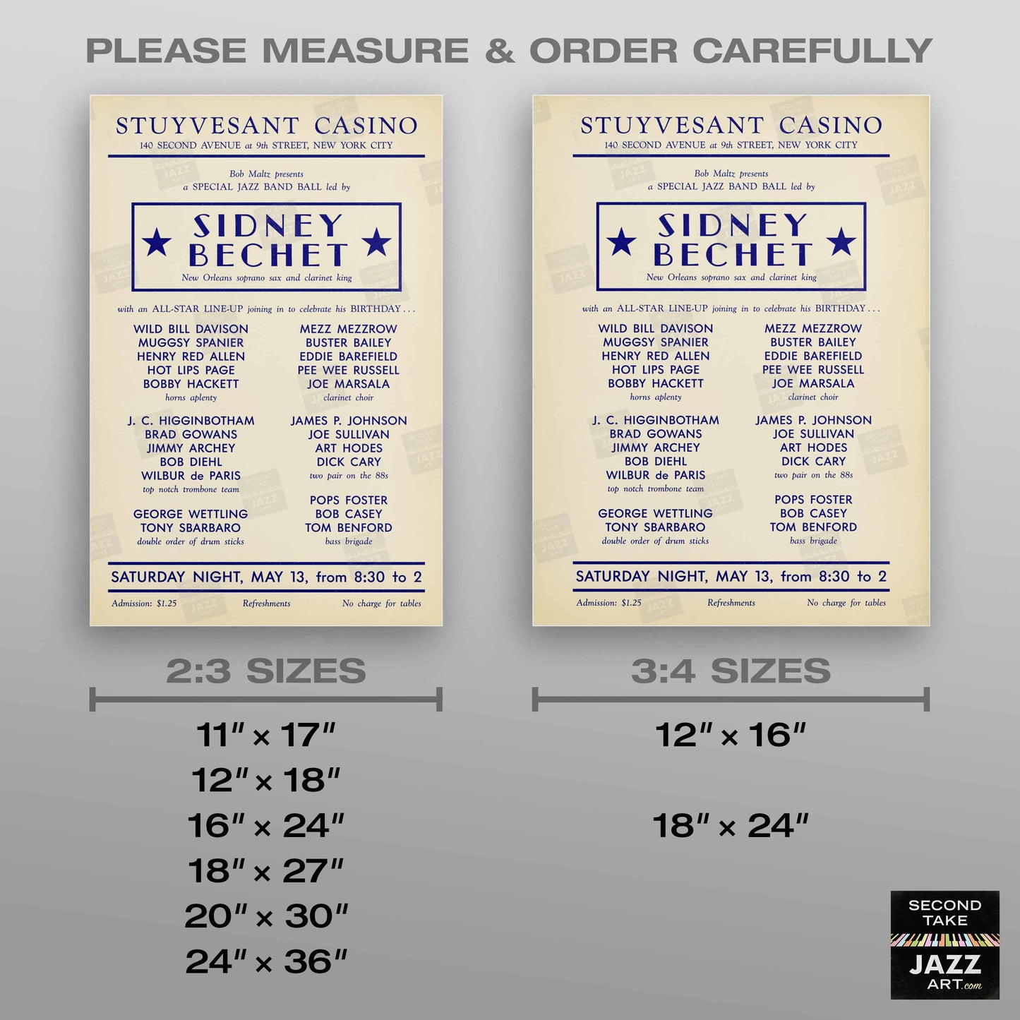 Sidney Bechet - Wild Bill Davison jazz poster - Stuyvesant Casino - 1950