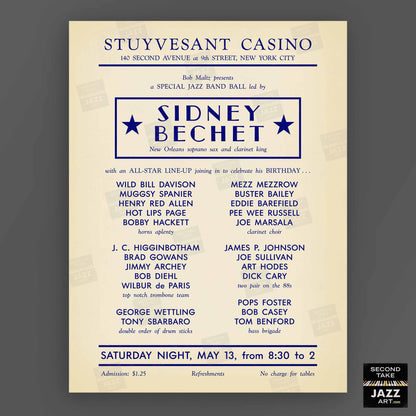 Sidney Bechet - Wild Bill Davison jazz poster - Stuyvesant Casino - 1950