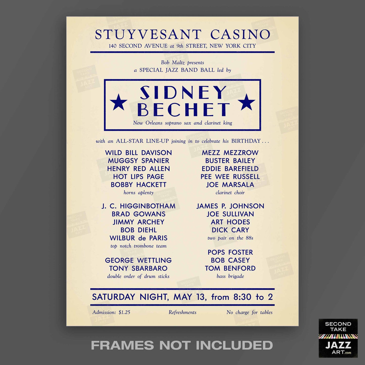 Sidney Bechet - Wild Bill Davison jazz poster - Stuyvesant Casino - 1950