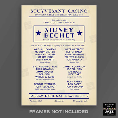 Sidney Bechet - Wild Bill Davison jazz poster - Stuyvesant Casino - 1950