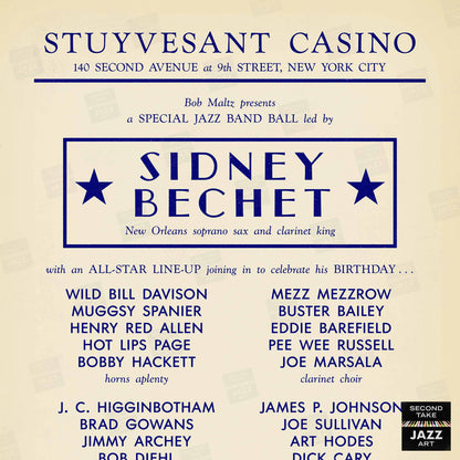 Sidney Bechet - Wild Bill Davison jazz poster - Stuyvesant Casino - 1950