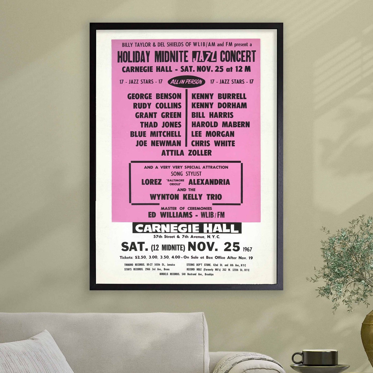 Lee Morgan - Kenny Burrell - Lorez Alexandria jazz poster - Carnegie Hall - 1967