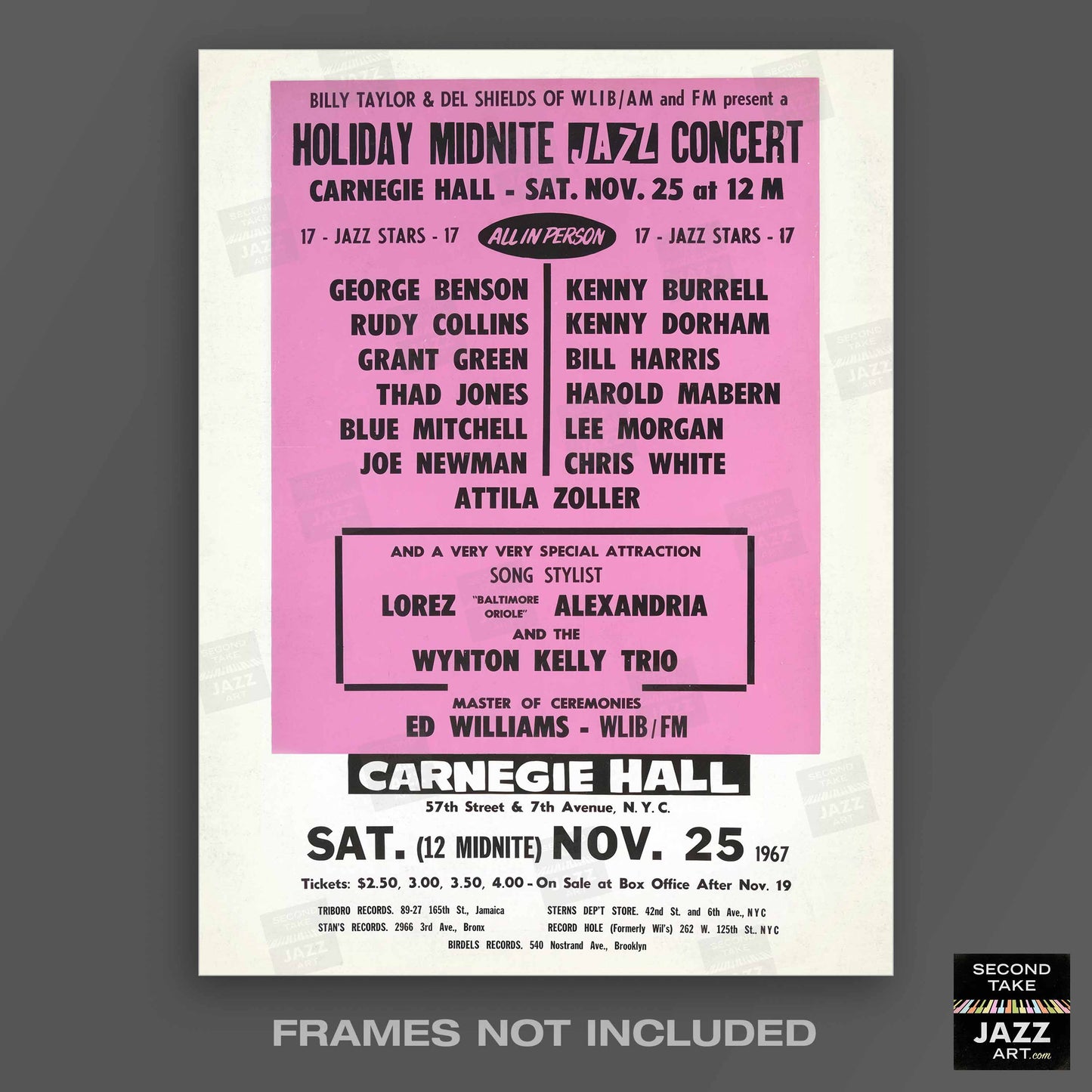 Lee Morgan - Kenny Burrell - Lorez Alexandria jazz poster - Carnegie Hall - 1967