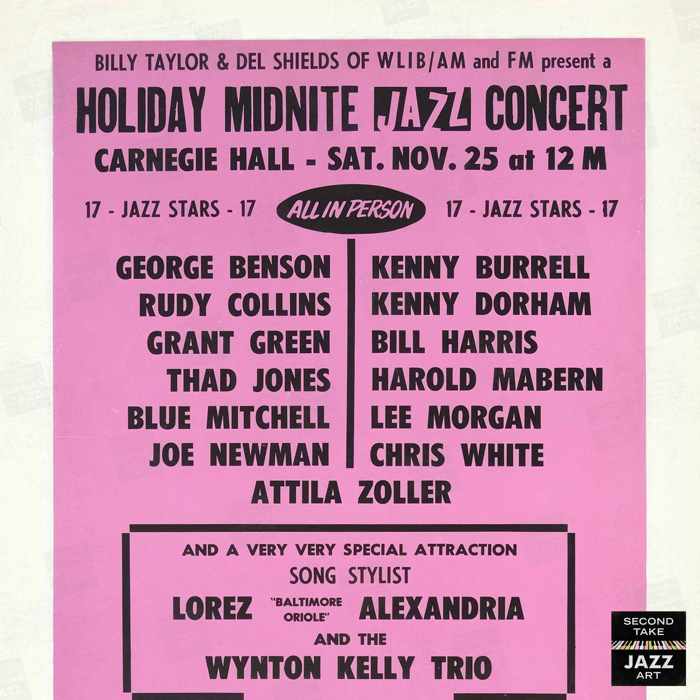 Lee Morgan - Kenny Burrell - Lorez Alexandria jazz poster - Carnegie Hall - 1967