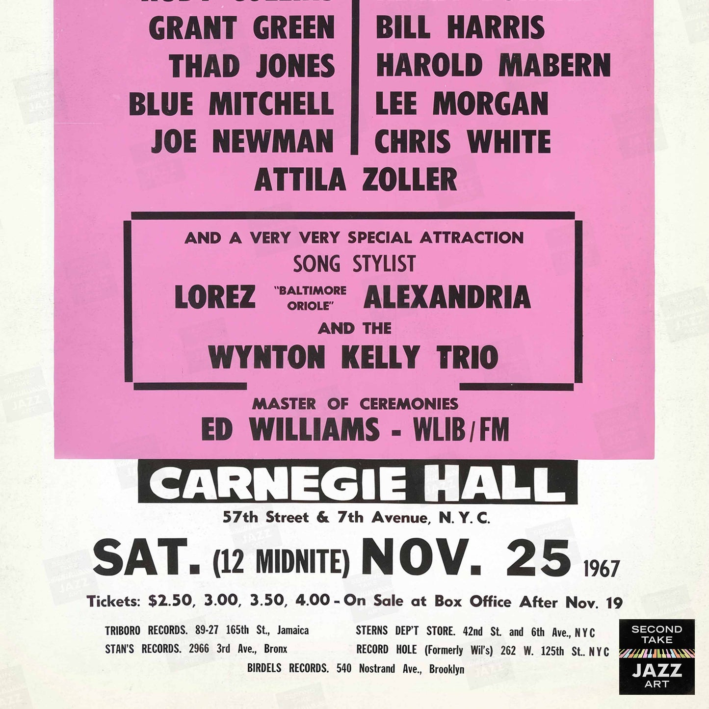 Lee Morgan - Kenny Burrell - Lorez Alexandria jazz poster - Carnegie Hall - 1967