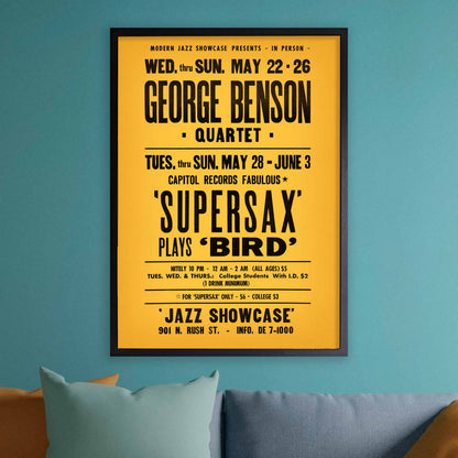 George Benson - Supersax jazz poster - Jazz Showcase - Chicago - 1974