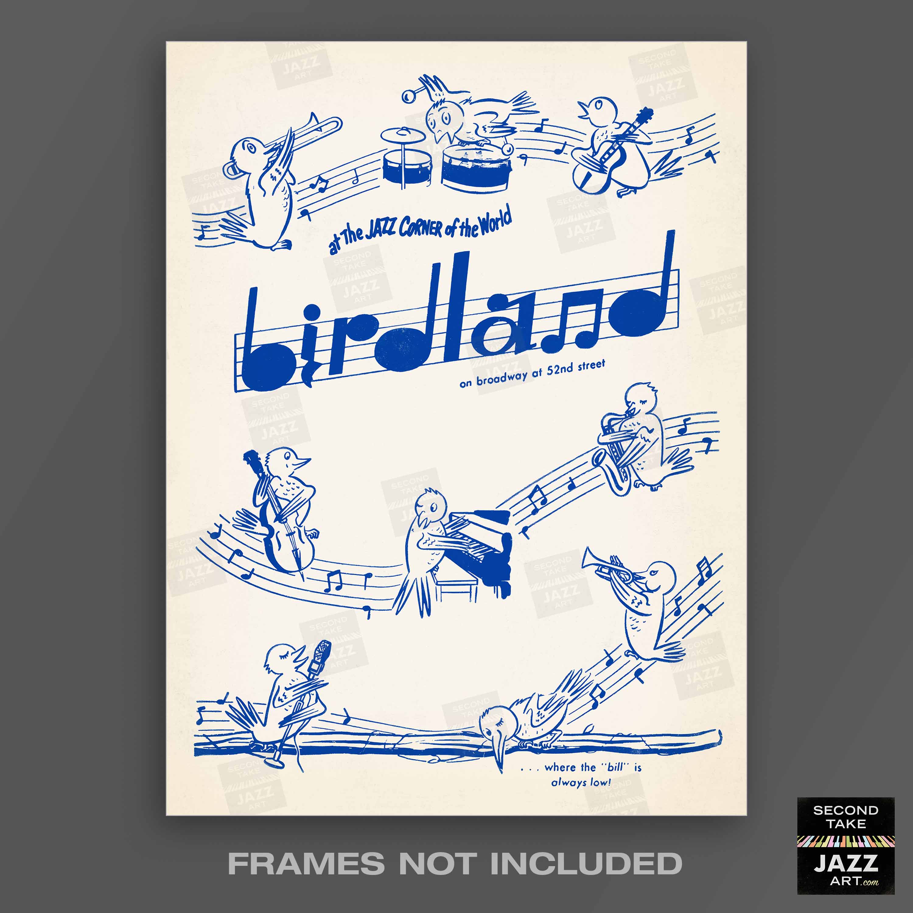 Birdland jazz poster - 52nd St - New York - 1950s (blue variant
