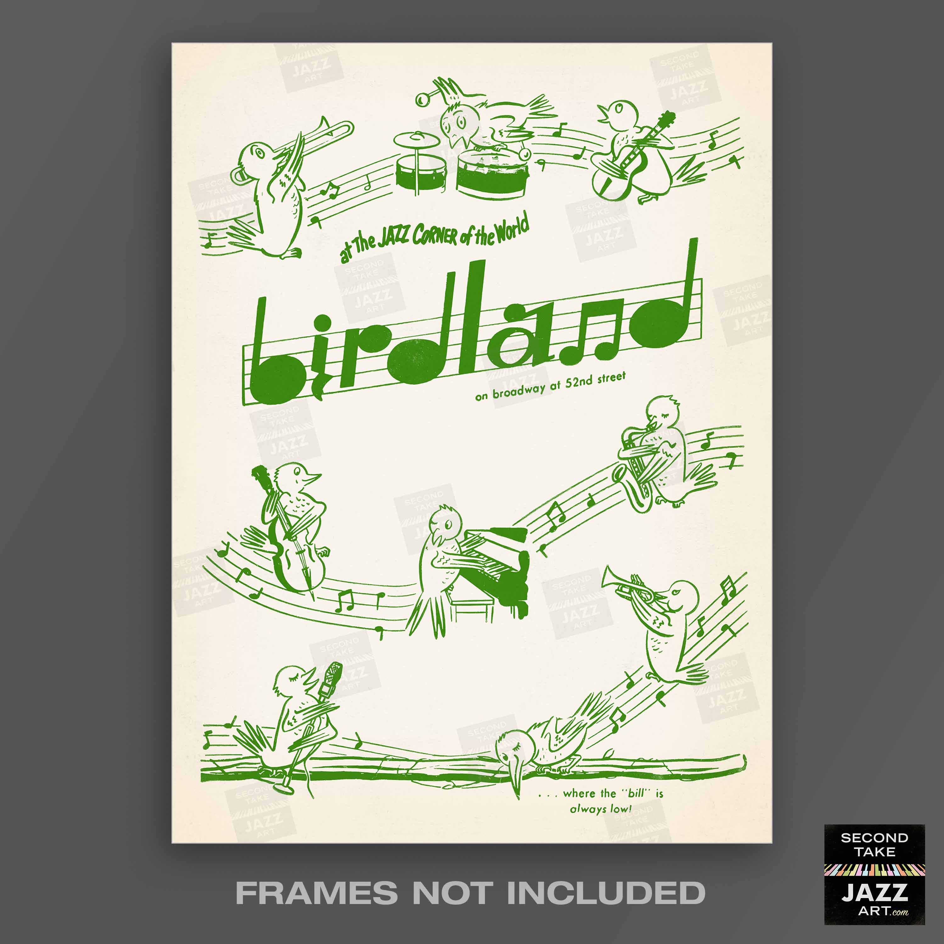 Birdland jazz poster - 52nd St - New York - 1950s (green variant