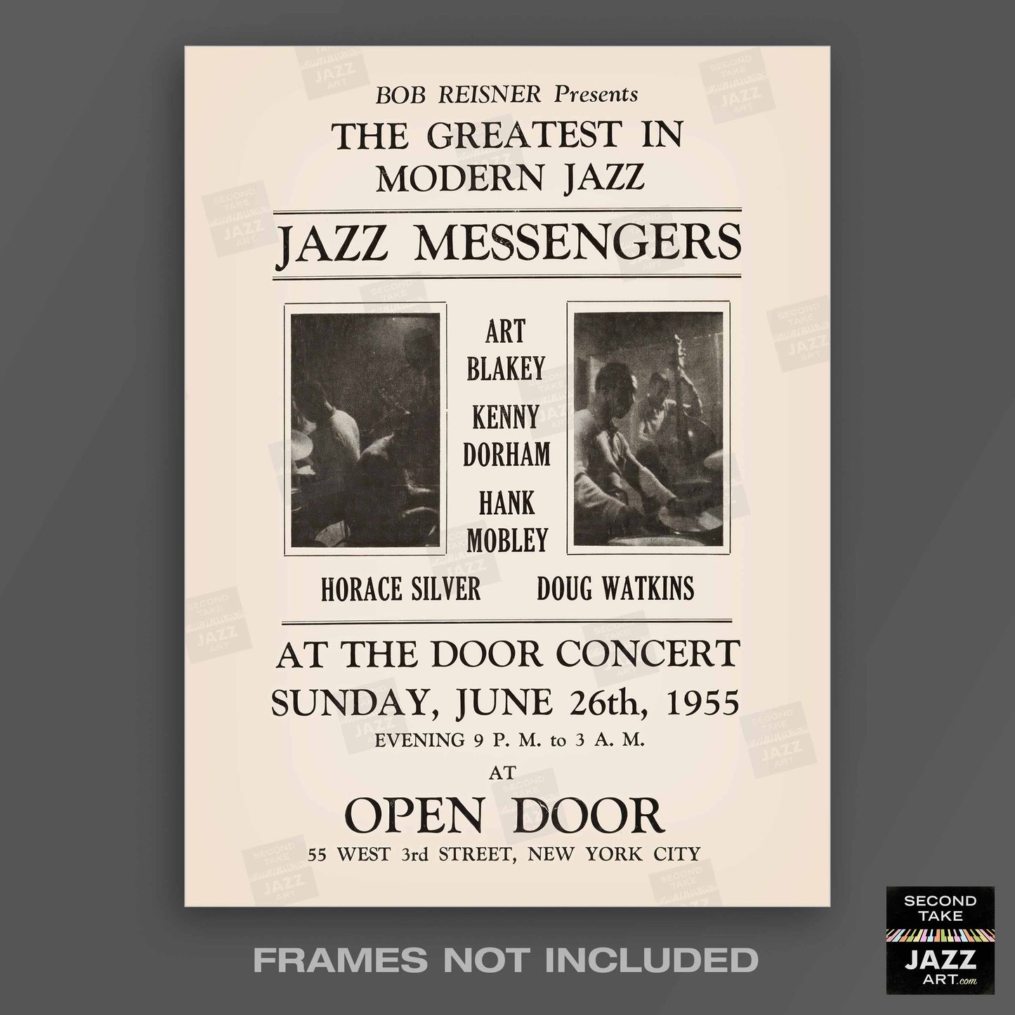 Art Blakey - Kenny Dorham - Hank Mobley jazz poster - Open Door - 1955