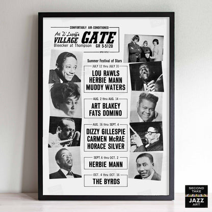 Art Blakey - Dizzy Gillespie - Herbie Mann jazz poster - Summer Jazz at the Village Gate - 1966