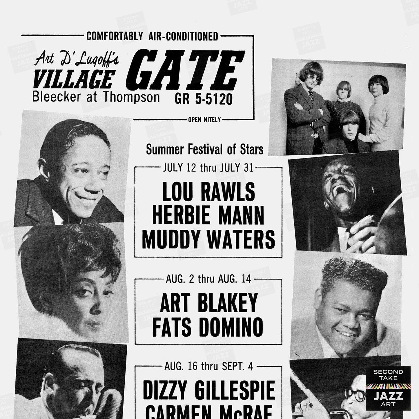 Art Blakey - Dizzy Gillespie - Herbie Mann jazz poster - Summer Jazz at the Village Gate - 1966