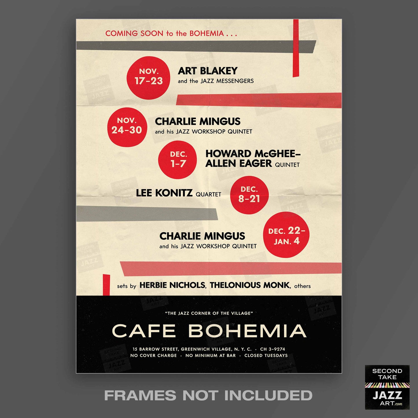 Art Blakey - Charles Mingus jazz poster - At the Cafe Bohemia - 1955