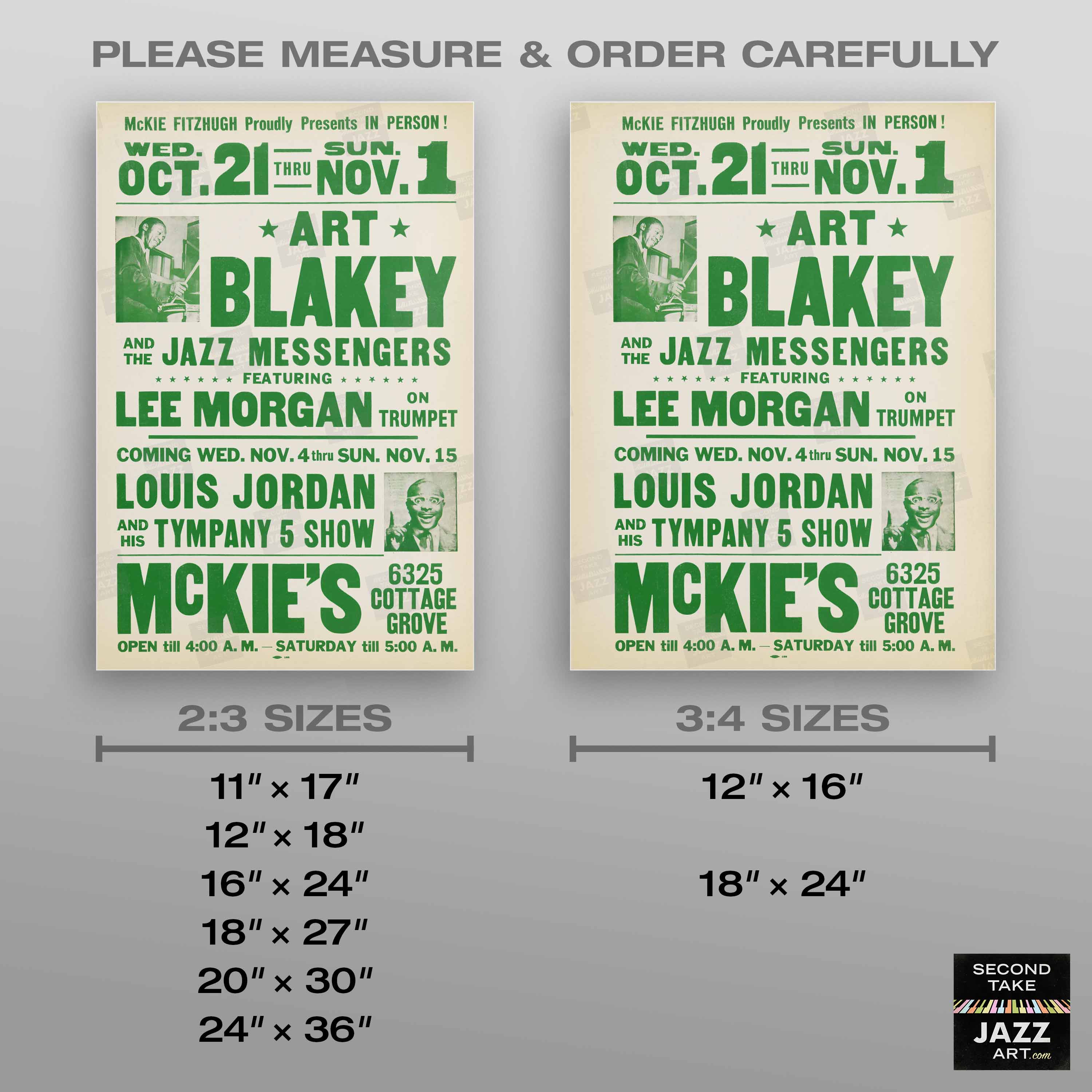 Art Blakey - Lee Morgan - Louis Jordan jazz poster - McKie's