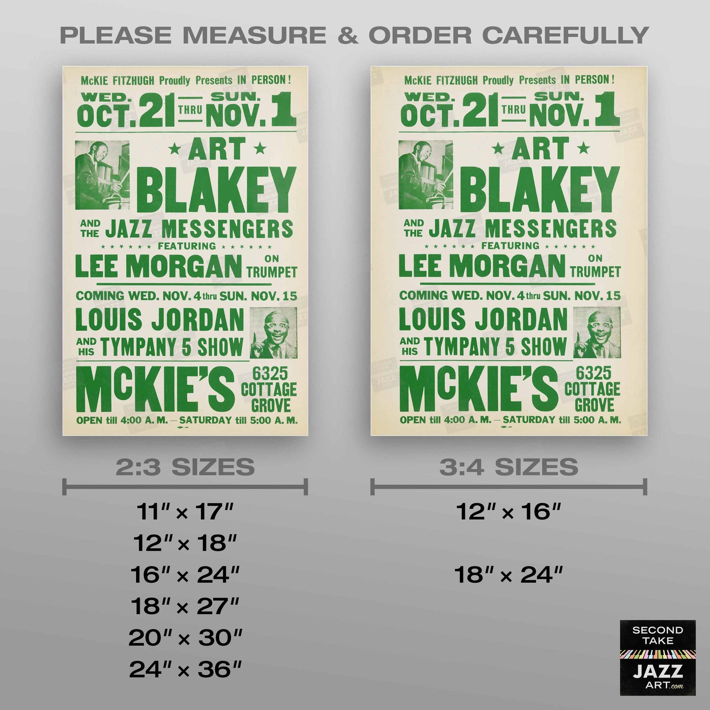 Art Blakey - Lee Morgan - Louis Jordan jazz poster - McKie's - 1964