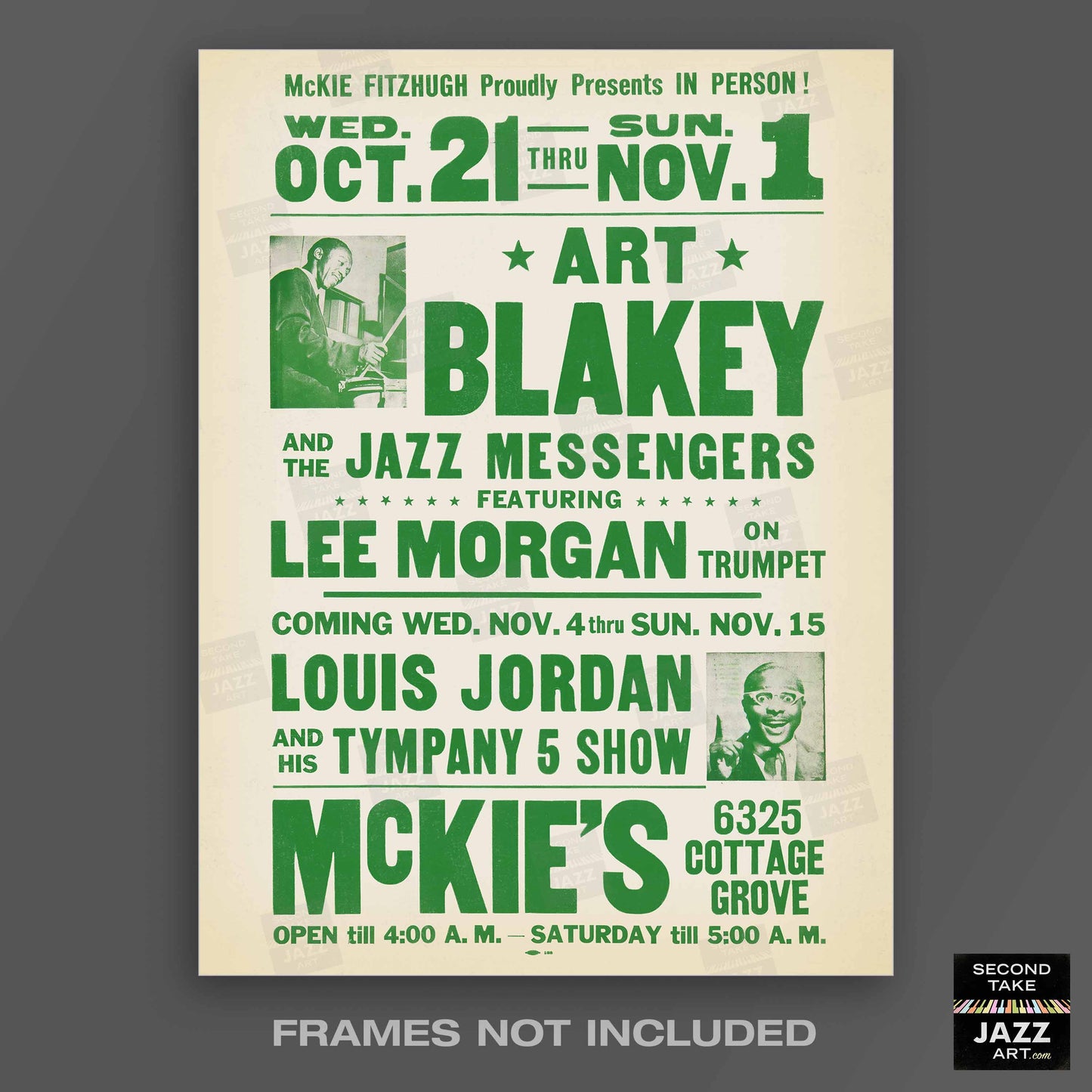 Art Blakey - Lee Morgan - Louis Jordan jazz poster - McKie's - 1964