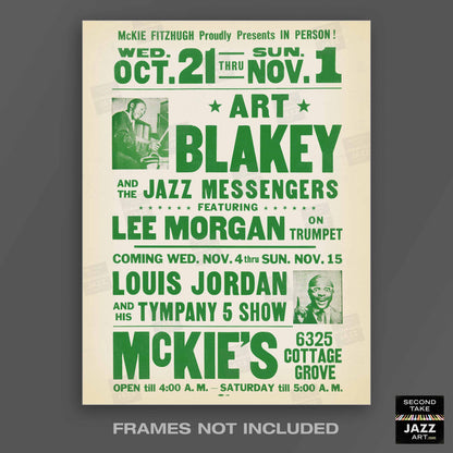 Art Blakey - Lee Morgan - Louis Jordan jazz poster - McKie's - 1964