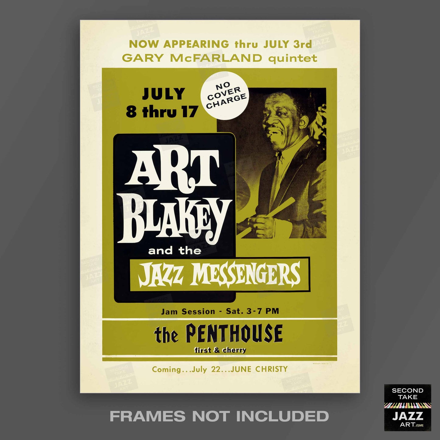 Art Blakey & The Jazz Messengers jazz poster - Penthouse - Seattle - 1960 (green variant)