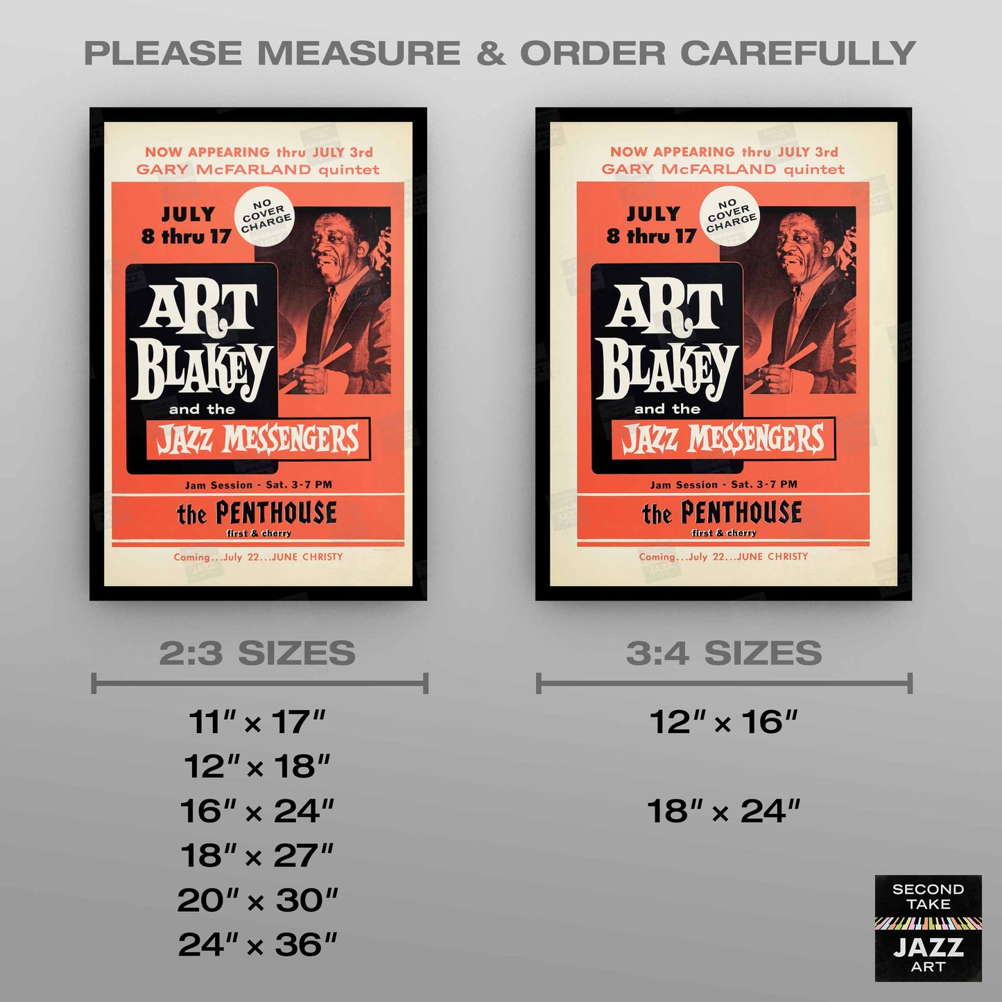 Art Blakey & The Jazz Messengers jazz poster - Penthouse - Seattle - 1960 (red variant)