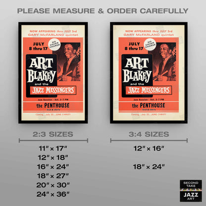 Art Blakey & The Jazz Messengers jazz poster - Penthouse - Seattle - 1960 (red variant)