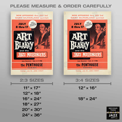 Art Blakey & The Jazz Messengers jazz poster - Penthouse - Seattle - 1960 (red variant)