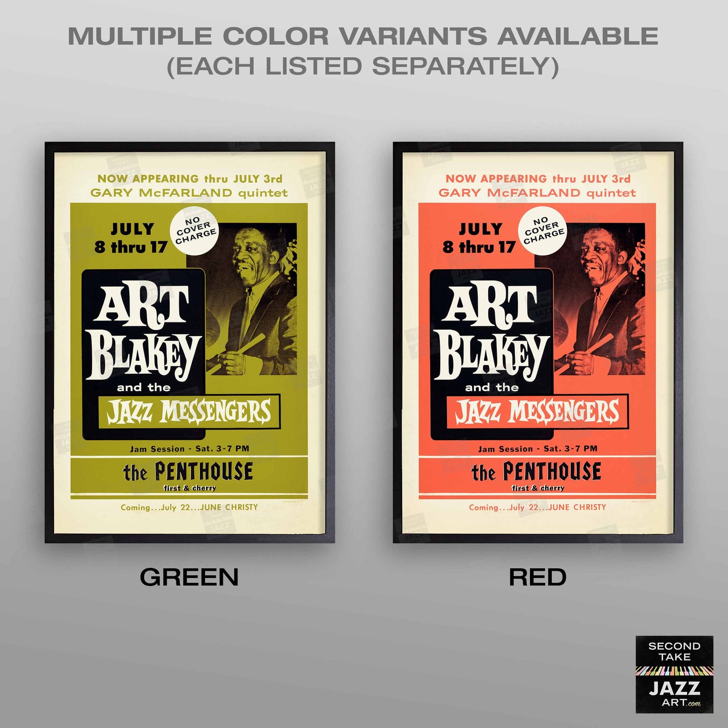 Art Blakey & The Jazz Messengers jazz poster - Penthouse - Seattle - 1960 (green variant)
