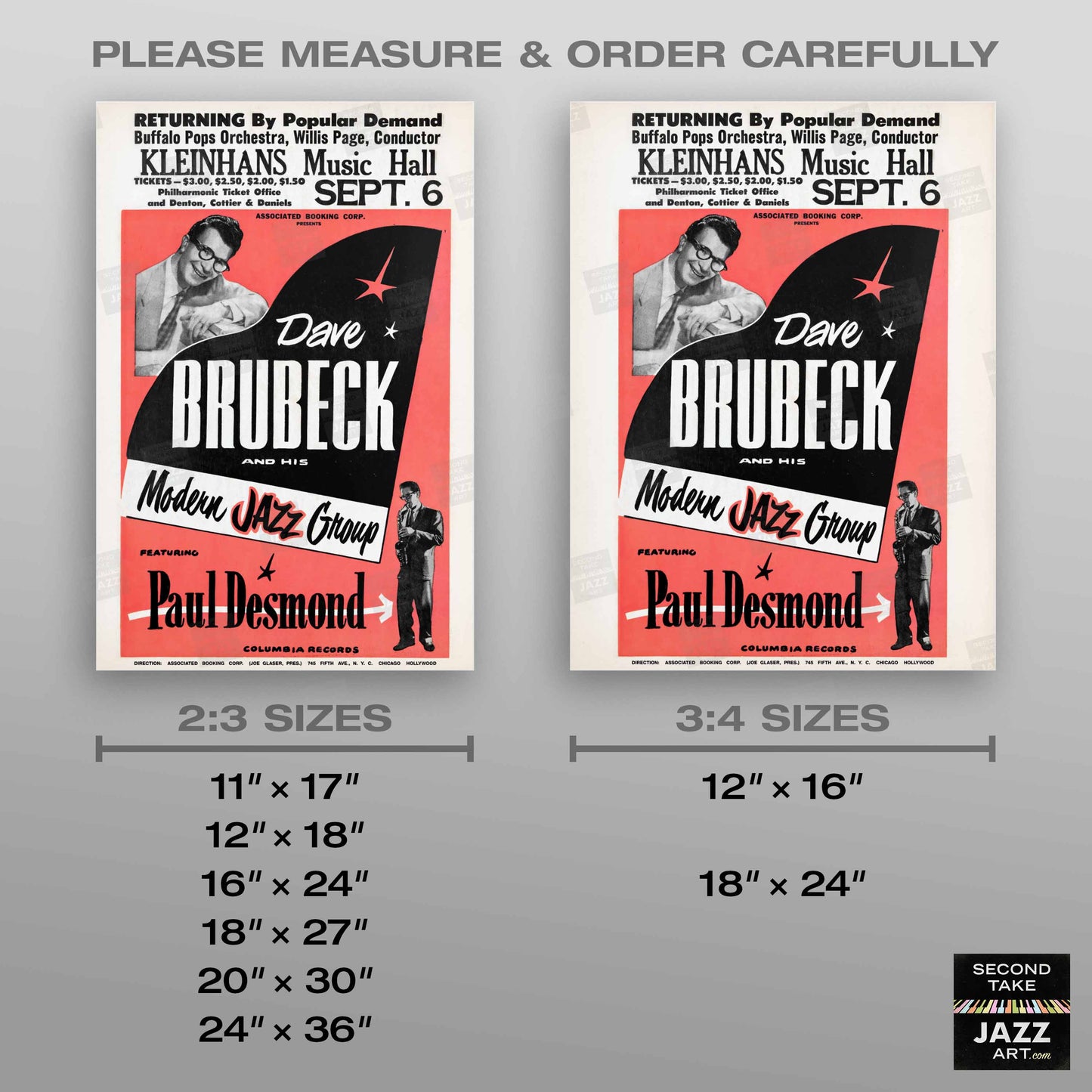 Dave Brubeck - Paul Desmond jazz poster - Kleinhans Music Hall - Buffalo, NY - 1955