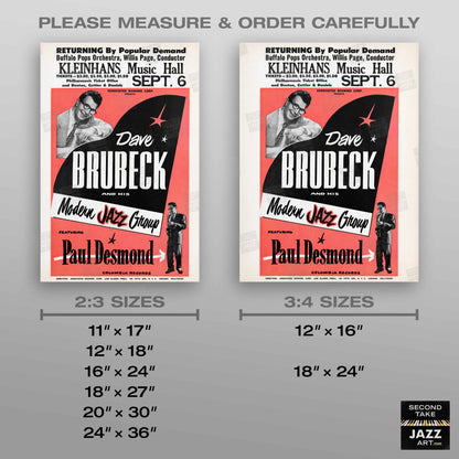 Dave Brubeck - Paul Desmond jazz poster - Kleinhans Music Hall - Buffalo, NY - 1955