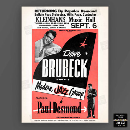 Dave Brubeck - Paul Desmond jazz poster - Kleinhans Music Hall - Buffalo, NY - 1955