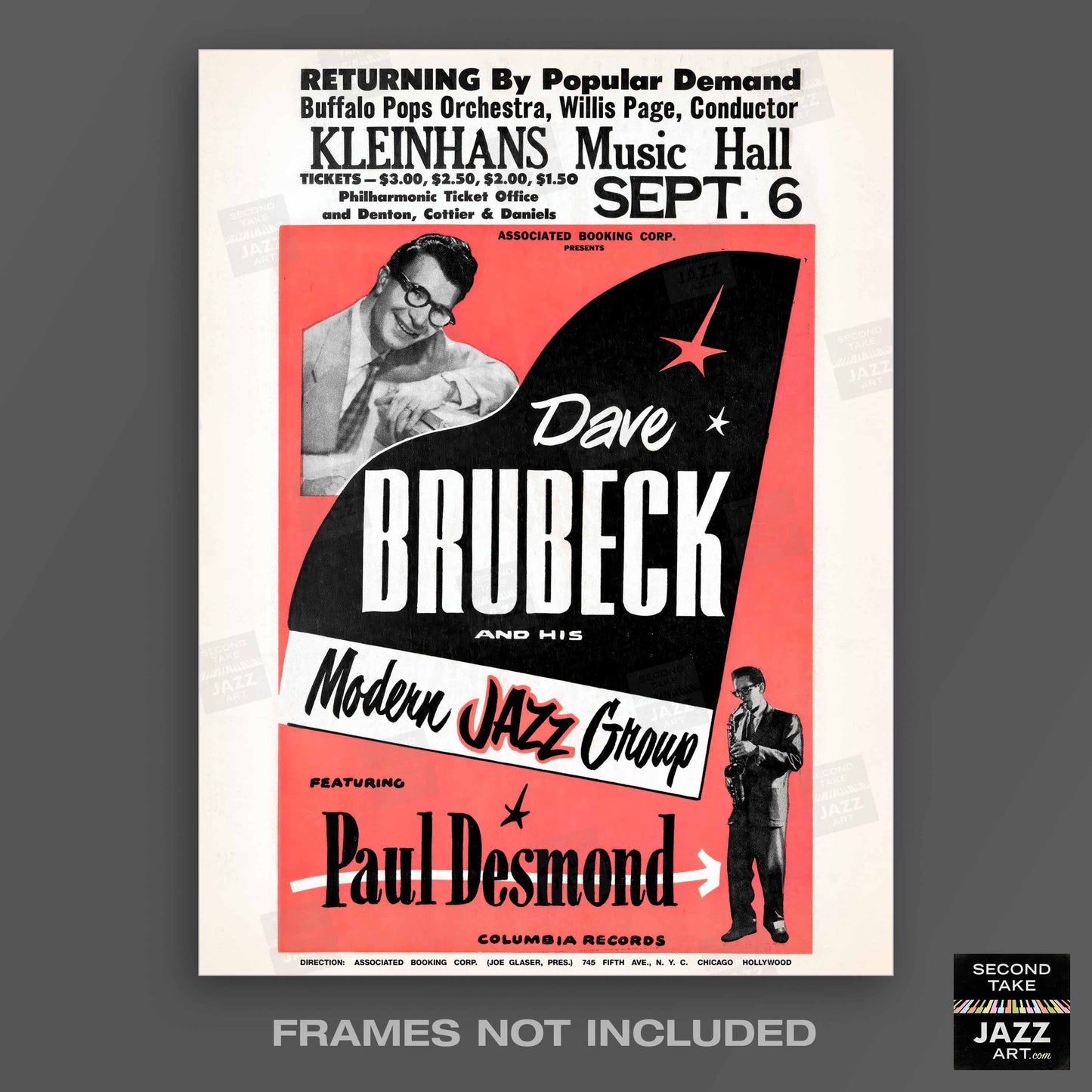Dave Brubeck - Paul Desmond jazz poster - Kleinhans Music Hall - Buffalo, NY - 1955