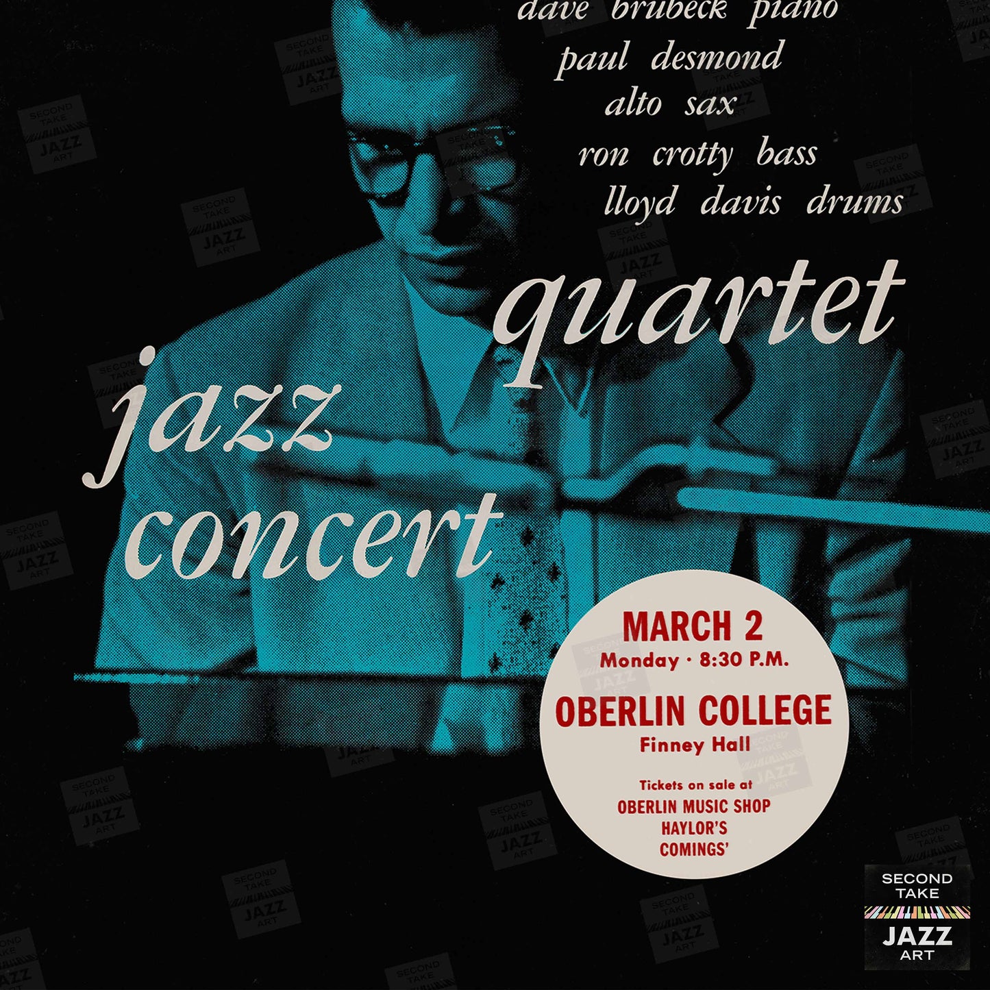 Dave Brubeck - Paul Desmond jazz poster - Jazz at Oberlin - 1953