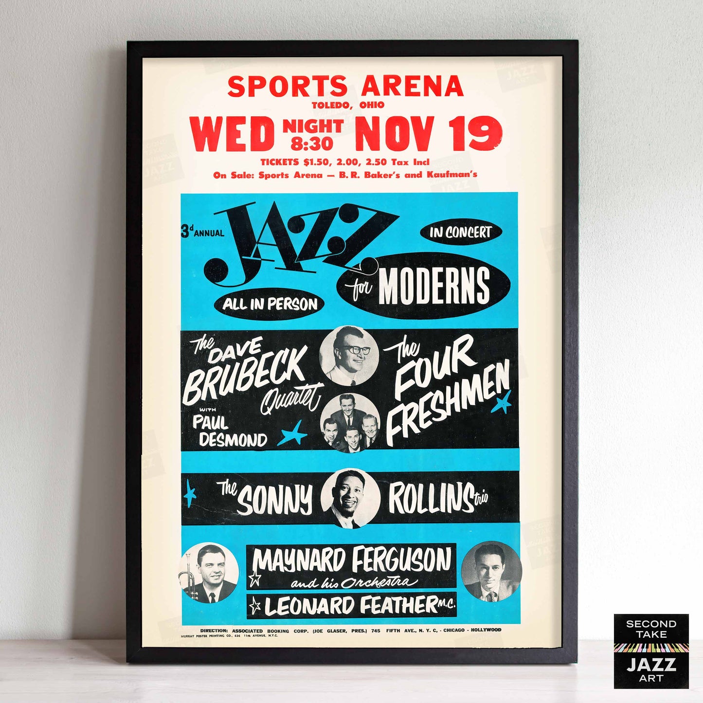 Dave Brubeck - Sonny Rollins - Four Freshmen - Maynard Ferguson jazz poster - Toledo Sports Arena - 1958