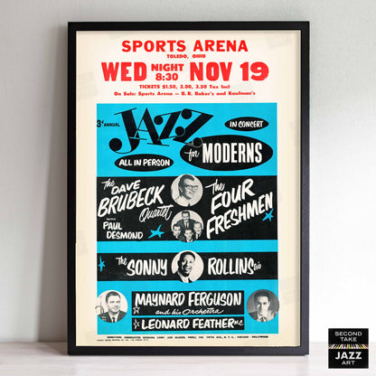 Dave Brubeck - Sonny Rollins - Four Freshmen - Maynard Ferguson jazz poster - Toledo Sports Arena - 1958