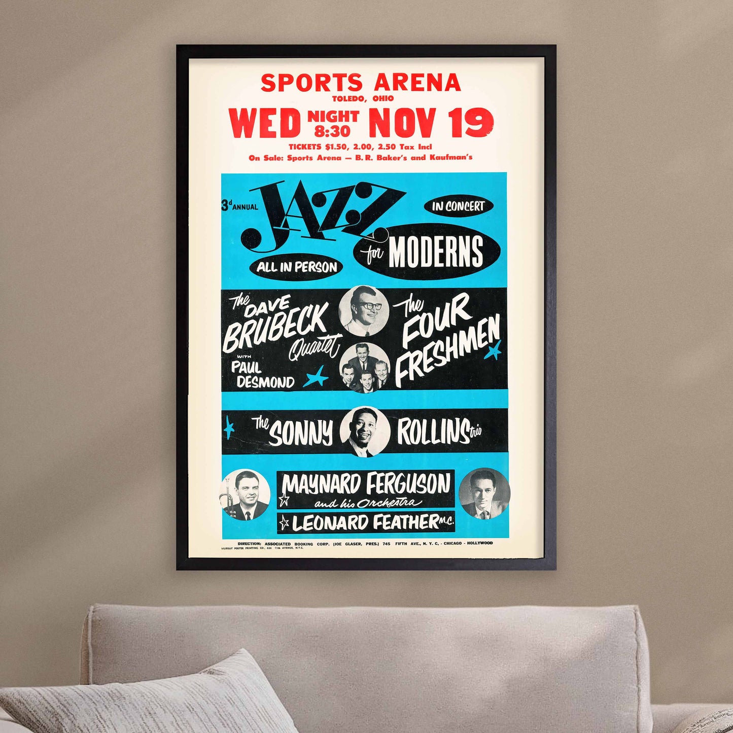 Dave Brubeck - Sonny Rollins - Four Freshmen - Maynard Ferguson jazz poster - Toledo Sports Arena - 1958
