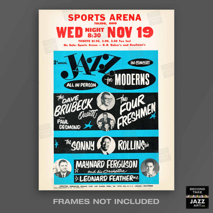 Dave Brubeck - Sonny Rollins - Four Freshmen - Maynard Ferguson jazz poster - Toledo Sports Arena - 1958