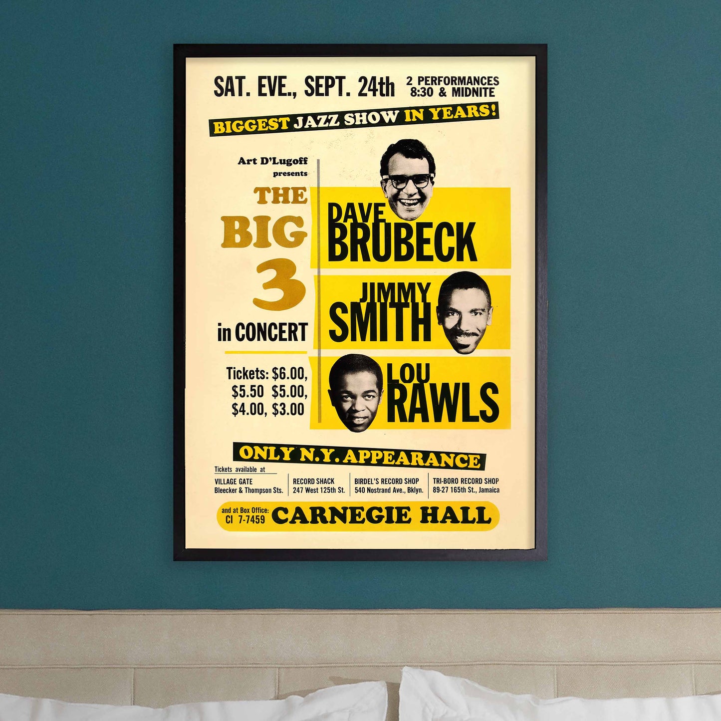 Dave Brubeck - Jimmy Smith - Lou Rawls jazz poster - Carnegie Hall - 1966