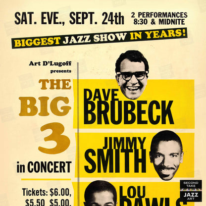 Dave Brubeck - Jimmy Smith - Lou Rawls jazz poster - Carnegie Hall - 1966