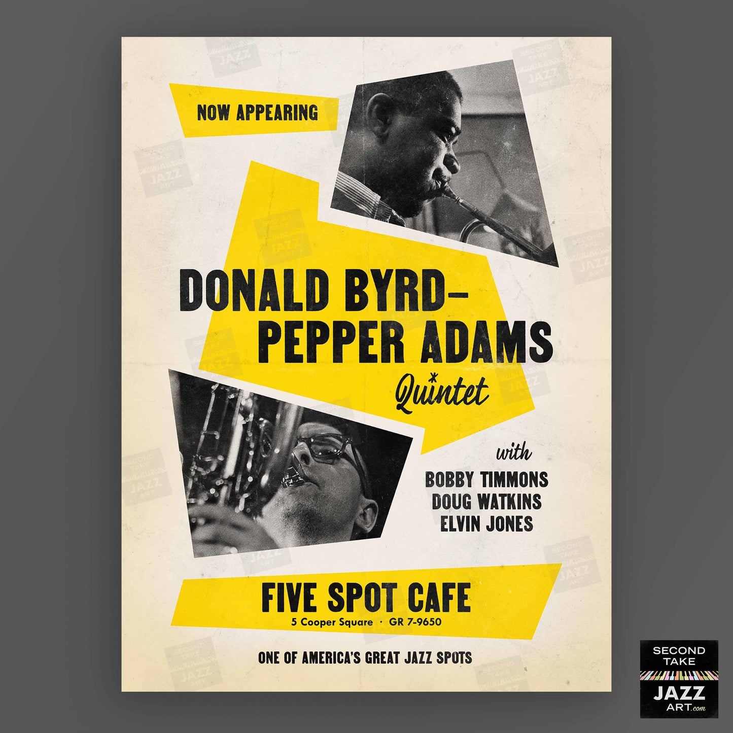 Donald Byrd - Pepper Adams jazz poster - Five Spot Cafe - 1958