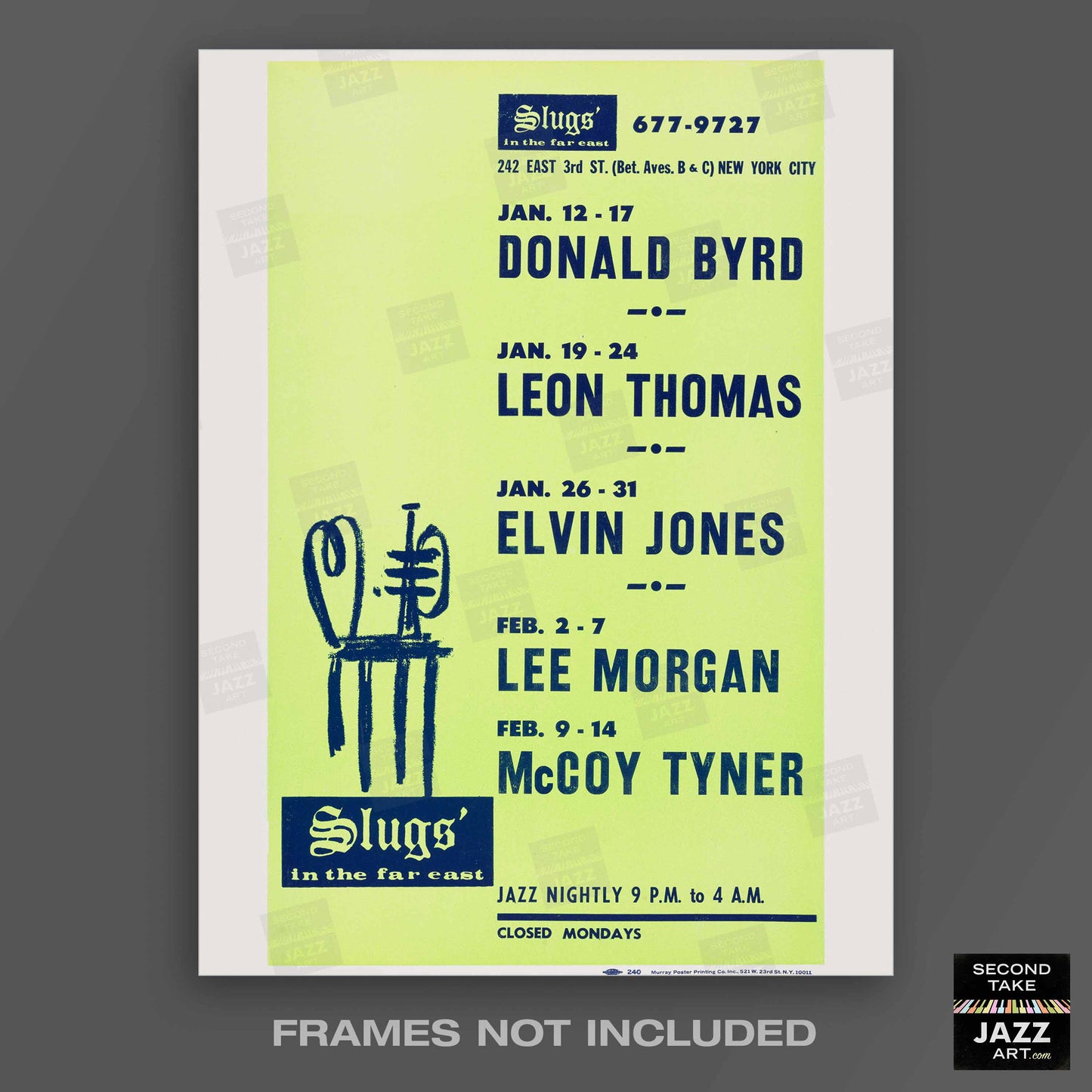 Donald Byrd - Lee Morgan - Elvin Jones jazz poster - Slugs' Saloon - 1971
