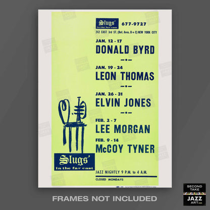 Donald Byrd - Lee Morgan - Elvin Jones jazz poster - Slugs' Saloon - 1971