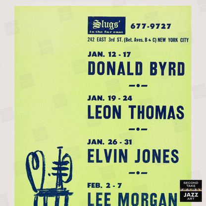Donald Byrd - Lee Morgan - Elvin Jones jazz poster - Slugs' Saloon - 1971