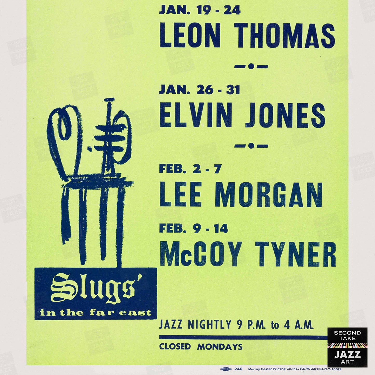 Donald Byrd - Lee Morgan - Elvin Jones jazz poster - Slugs' Saloon - 1971