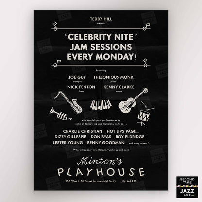 Charlie Christian - Kenny Clarke - Thelonious Monk jazz poster - Minton's Playhouse - 1941