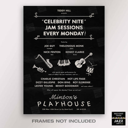 Charlie Christian - Kenny Clarke - Thelonious Monk jazz poster - Minton's Playhouse - 1941
