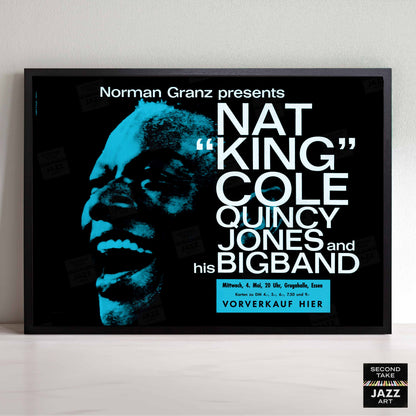 Nat King Cole - Quincy Jones Big Band jazz poster - Essen - 1960 (blue variant)